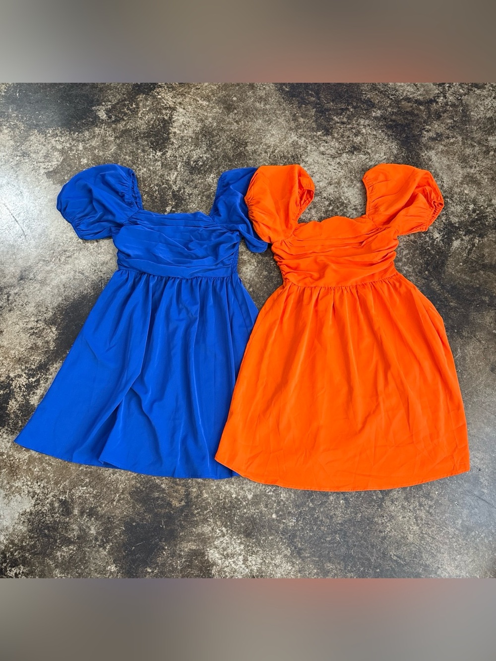 SHEIN Puff-Sleeve Mini Dress Bundle - Bright Blue & Orange